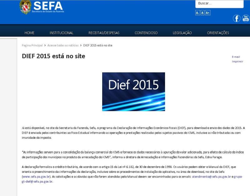 notícia: Site da Sefa traz nova versão da  Declaração de Informações Econômico-Fiscais (DIEF)