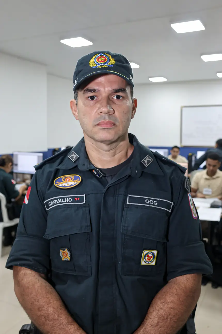 Tenente coronel Alcicley Carvalho, chefe da seção técnica do DGP <div class='credito_fotos'>Foto: Bruno Cecim / Ag. Pará &nbsp;&nbsp;|&nbsp;&nbsp; <a href='/midias/2026/originais/20260504122833-GF00027005-F00517983.jpg' download><i class='fa-solid fa-download'></i> Download</a></div>