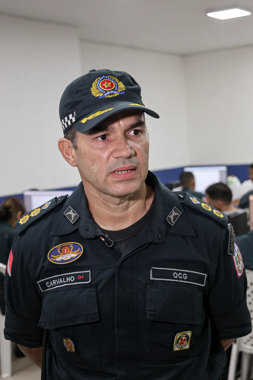 Tenente coronel Alcicley Carvalho, chefe da seção técnica do DGP <div class='credito_fotos'>Foto: Bruno Cecim / Ag. Pará &nbsp;&nbsp;|&nbsp;&nbsp; <a href='/midias/2026/originais/20260504122838-GF00027005-F00517986.jpg' download><i class='fa-solid fa-download'></i> Download</a></div>