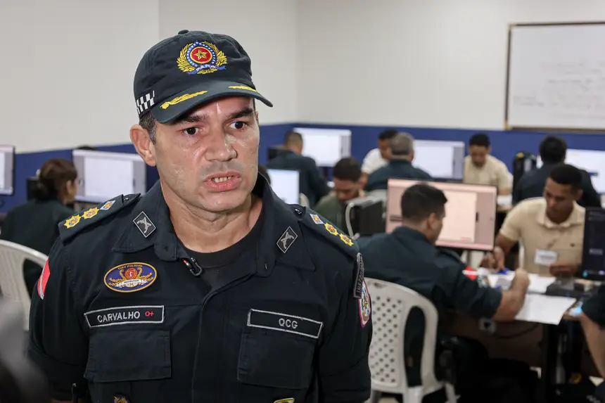 Tenente coronel Alcicley Carvalho, chefe da seção técnica do DGP <div class='credito_fotos'>Foto: Bruno Cecim / Ag. Pará &nbsp;&nbsp;|&nbsp;&nbsp; <a href='/midias/2026/originais/20260504122843-GF00027005-F00517989.jpg' download><i class='fa-solid fa-download'></i> Download</a></div>