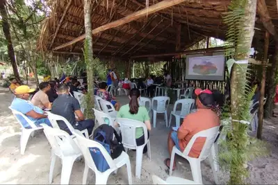 notícia: Reunião sobre o Sistema Jurisdicional de REDD+ Pará reúne aldeias da etnorregional Belém-Guamá no território Zawar Pinim