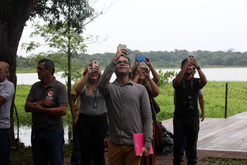 Jornalistas, influenciadores digitais e membros da sociedade civil organizada participaram, nesta quinta-feira (15), da visita guiada ao Parque Estadual do Utinga (Peut) que será inaugurado na sexta-feira (16), às 16h30. Os convidados foram recebidos pelo secretário estadual de Cultura, o arquiteto Paulo Chaves; pelo presidente do Ideflor-bio, Thiago Novaes; pelo gerente do Peut, Julio Meyer; pelo secretário de comunicação, Daniel Nardin e pelo representante da diretoria da Unidade de Conservação do Parque, Wendel Andrade. O evento começou às 9h com a apresentação das melhorias feitas no espaço durante as obras, dos serviços que funcionarão no local e de algumas normas de utilização desse novo equipamento.
FOTO: SIDNEY OLIVEIRA / AG. PARÁ
DATA: 15.03.2018
BELÉM - PARÁ <div class='credito_fotos'>Foto: Sidney Oliveira/Ag. Pará | <a href='/midias/2018/originais/0f395aaa-552f-4a2d-a8a0-b8d2427cf218.jpg' download><i class='fa-solid fa-download'></i> Download</a></div>