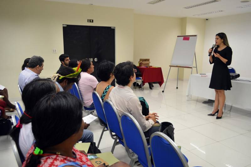 Representantes de etnias indígenas e de comunidades remanescentes de quilombos, junto com técnicos da Secretaria de Estado de Meio Ambiente e Sustentabilidade (Semas), discutiram nesta quarta-feira (14) conceito e estratégias para o desenvolvimento de uma economia de baixo carbono no Pará, no segundo dia do Workshop REDD+.
FOTO: ASCOM SEMAS
DATA: 14.11.2018
BELÉM - PARÁ <div class='credito_fotos'>Foto: ASCOM SEMAS | <a href='/midias/2018/originais/261f8157-73fb-43c4-822d-2c84cbd84444.jpg' download><i class='fa-solid fa-download'></i> Download</a></div>