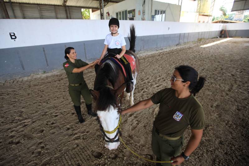 “Quando recebi a indicação de terapeutas e médicos de que meu filho autista deveria fazer equoterapia, não imaginava que conquistaríamos resultados tão maravilhosos, que ele começaria a interagir, perder o medo dos animais, melhorar a postura e ter mais autonomia”. O depoimento emocionado é de Isabel Melo, mãe de João Vitor, de 10 anos (foto), paciente do Programa de Equoterapia, realizado pela Polícia Militar do Pará.
FOTO: MÁCIO FERREIRA / AG. PARÁ
DATA: 02.04.2018
BELÉM - PARÁ <div class='credito_fotos'>Foto: MÁCIO FERREIRA/ AG. PARÁ | <a href='/midias/2018/originais/467c91a6-bbda-4a88-bcaf-679ef8b5edd2.jpg' download><i class='fa-solid fa-download'></i> Download</a></div>