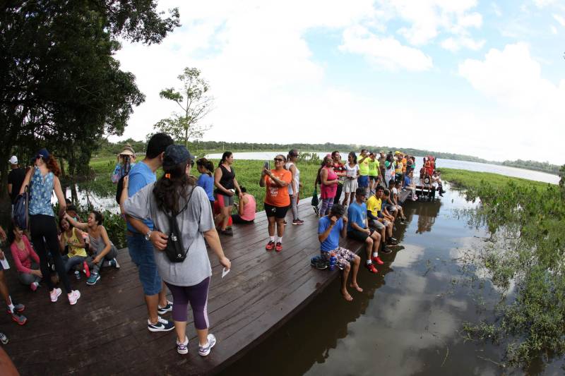 Uma reabertura feita a milhares de mãos. A fita inaugural colocada no inicio da trilha principal do Parque do Utinga foi rompida por mais de cinco mil pessoas ansiosas pelo inicio da caminhada, marcando o segundo dia da programação de reabertura do mais novo espaço paraense de lazer e interatividade com a natureza.
FOTO: SIDNEY OLIVEIRA / AG. PARÁ
DATA: 17.03.2018
BELÉM - PARÁ <div class='credito_fotos'>Foto: Sidney Oliveira/Ag. Pará | <a href='/midias/2018/originais/50d87f50-944c-4608-958d-f76997d86d6c.jpg' download><i class='fa-solid fa-download'></i> Download</a></div>