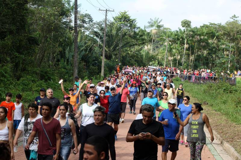 Uma reabertura feita a milhares de mãos. A fita inaugural colocada no inicio da trilha principal do Parque do Utinga foi rompida por mais de cinco mil pessoas ansiosas pelo inicio da caminhada, marcando o segundo dia da programação de reabertura do mais novo espaço paraense de lazer e interatividade com a natureza.
FOTO: SIDNEY OLIVEIRA / AG. PARÁ
DATA: 17.03.2018
BELÉM - PARÁ <div class='credito_fotos'>Foto: Sidney Oliveira/Ag. Pará | <a href='/midias/2018/originais/7a54d621-127c-4b3c-a8a0-56990b2578a8.jpg' download><i class='fa-solid fa-download'></i> Download</a></div>