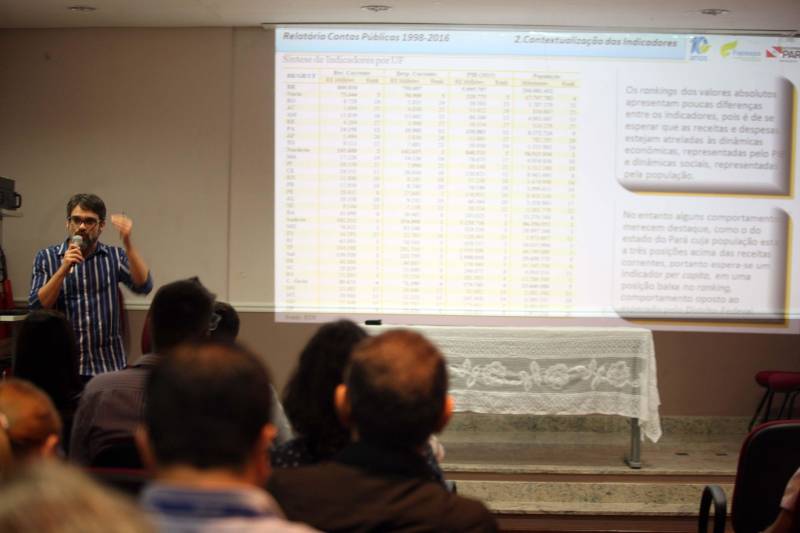 Um extenso relatório sobre as contas públicas do Pará, e das demais unidades da Federação, abrangendo o período de 1998 a 2016, foi lançado na manhã desta quinta-feira (1ª) durante o Café com Planejamento, ação mensal de formação continuada, realizada pela Secretaria de Estado de Planejamento (Seplan) para servidores públicos, mas também aberta a demais interessados. O estudo, que contém dados e informações sobre as contas públicas, visa atender à constante demanda dirigida à Diretoria de Estatística da Fundação Amazônia de Amparo a Estudos e Pesquisas (Fapespa), por diferentes grupos sociais. Na foto, José Zurutuza, coordenador de Estatística Econômica e Contas Regionais da Fapespa.
FOTO: RODOLFO OLIVEIRA / AG. PARÁ
DATA: 01.03.2018
BELÉM - PARÁ <div class='credito_fotos'>Foto: Rodolfo Oliveira/Ag. Pará | <a href='/midias/2018/originais/84fd13ef-7794-4ced-ae08-2f667239552d.jpg' download><i class='fa-solid fa-download'></i> Download</a></div>