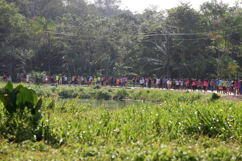 Uma reabertura feita a milhares de mãos. A fita inaugural colocada no inicio da trilha principal do Parque do Utinga foi rompida por mais de cinco mil pessoas ansiosas pelo inicio da caminhada, marcando o segundo dia da programação de reabertura do mais novo espaço paraense de lazer e interatividade com a natureza.
FOTO: SIDNEY OLIVEIRA / AG. PARÁ
DATA: 17.03.2018
BELÉM - PARÁ <div class='credito_fotos'>Foto: Sidney Oliveira/Ag. Pará | <a href='/midias/2018/originais/8709de5d-24f9-4ef3-be28-df1541469ceb.jpg' download><i class='fa-solid fa-download'></i> Download</a></div>