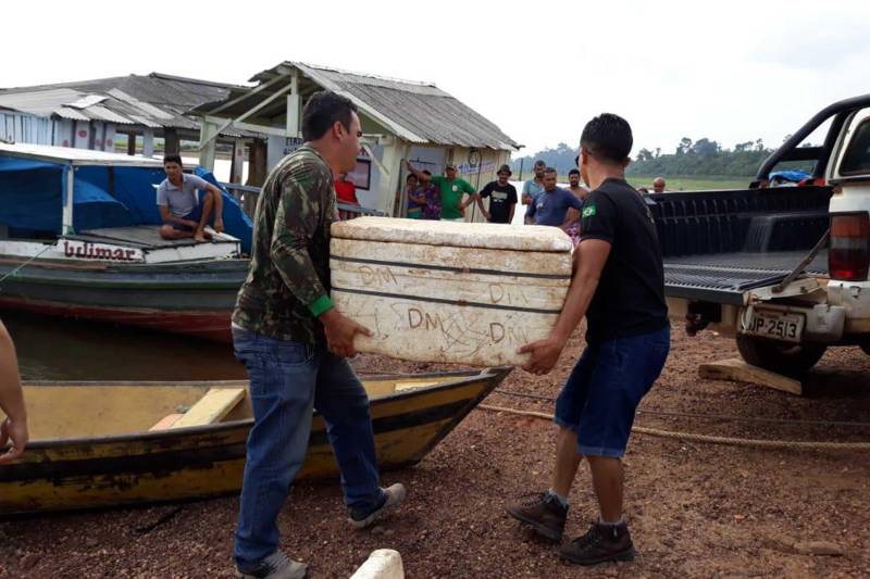 Mais de uma tonelada de peixes e 2 mil metros de malhadeiras irregulares foram apreendidas em mais uma missão de fiscalização na região do Mosaico Lago de Tucuruí, sudeste Paraense. A ação foi realizada pelo Instituto de Desenvolvimento Florestal e da Biodiversidade (Ideflor-bio), em parceria com a Secretaria Estadual de Meio Ambiente e Sustentabilidade (Semas), Polícia Militar - CPR IV, Eletronorte e as prefeituras de Tucuruí, Breu Branco, Goianésia do Pará, Jacundá, Itupiranga e Nova Ipixuna, municípios que compõem o Mosaico.
FOTO: ASCOM IDEFLOR
DATA: 16.11.2018
TUCURUÍ - PARÁ
<div class='credito_fotos'>Foto: Ascom Ideflor | <a href='/midias/2018/originais/c3a3c96b-e9be-499b-818c-ccd3089595e8.jpg' download><i class='fa-solid fa-download'></i> Download</a></div>