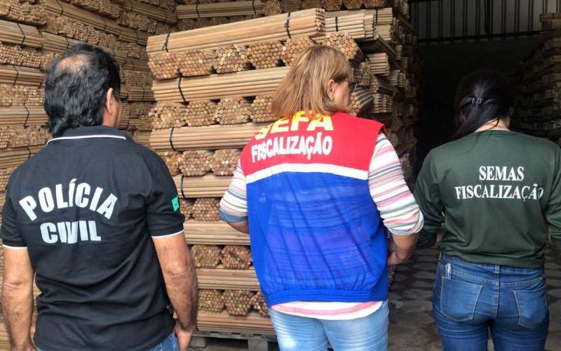 Operação conjunta das secretarias de Estado da Fazenda (Sefa), de Meio Ambiente e Sustentabilidade (Semas) e da Policia Civil, por meio da Divisão de Investigação e Operações Especiais (Dioe), nesta quarta-feira (30), localizou e apreendeu mais de dois milhões de cabo de vassouras de madeira virola, que estavam armazenados em cinco depósitos localizados ao longo da Avenida Estrada Nova, em Belém.
FOTO: ASCOM SEFA
DATA: 30.05.2018
BELÉM - PARÁ <div class='credito_fotos'>Foto: Ascom Sefa | <a href='/midias/2018/originais/d5bc60f3-c9cf-4ef2-bbe3-97cbb4d0b6da.jpg' download><i class='fa-solid fa-download'></i> Download</a></div>