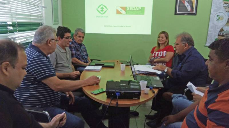 Em reunião de trabalho (foto), nesta quarta-feira (18), na sala da Diretoria Técnica (Ditec), da Empresa de Assistência Técnica e Extensão Rural do Estado do Pará (Emater-Pará), com presença do diretor técnico, Rosival Possidônio; da supervisora do Regional Castanhal, Norma Rosa; do gerente de fruticultura da Secretaria de Desenvolvimento Agropecuário e da Pesca (Sedap), Geraldo Tavares; com chefes dos escritórios locais de seis municípios da abrangência do Regional Castanhal: Vigia, Colares, Castanhal, Santa Izabel do Pará, São Caetano de Odivelas e Santo Antônio do Tauá. Na ocasião, foram tratadas questões referentes ao Programa Pará Produtivo, que já implantou no nordeste paraense, aproximadamente 45 hectares de área plantada de banana.
FOTO: ASCOM / EMATER
DATA: 18.04.2018
MARITUBA - PARÁ <div class='credito_fotos'>Foto: ASCOM EMATER | <a href='/midias/2018/originais/e1cf6ec9-c08b-4fd0-ac5b-f6c4e2670f34.jpg' download><i class='fa-solid fa-download'></i> Download</a></div>