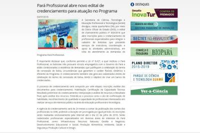 notícia: Pará Profissional abre novo edital de credenciamento para atuação no Programa