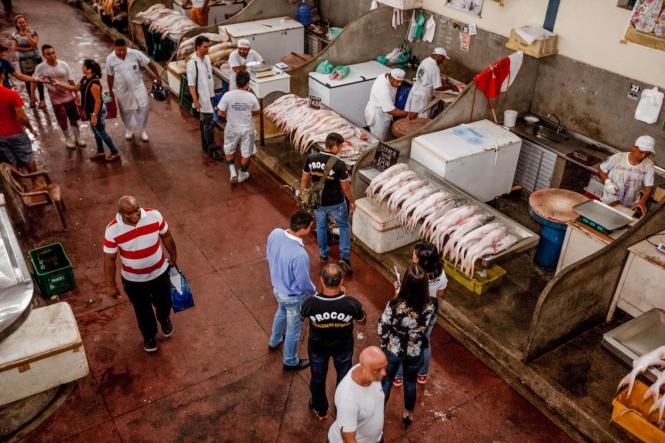 Uma equipe de fiscais do Procon do Pará esteve nesta terça-feira (16), desde às 8h30, no mercado de peixe do Ver-o-Peso, realizando ações de fiscalização dentro da Operação Páscoa 2019. O trabalho realizado pela Diretoria de Proteção e Defesa do Consumidor do Pará, vinculada à Secretaria de Estado de Justiça e Direitos Humanos (Sejudh), busca identificar e inibir abusos na comercialização de pescado e outros produtos muito procurados nesta época do ano.

FOTO: FERNANDO ARAÚJO / AGÊNCIA PARÁ
DATA: 16.04.2019
BELÉM - PARÁ <div class='credito_fotos'>Foto: Fernando Araújo/Ag. Pará   |   <a href='/midias/2019/originais/26fc8c03-955d-4821-831d-6ab7436056e2.jpg' download><i class='fa-solid fa-download'></i> Download</a></div>