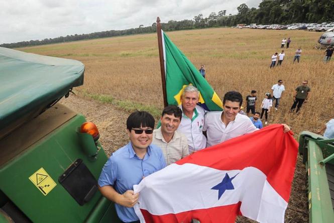O governador Helder Barbalho participou, neste sábado (23), do início da colheita de soja e do plantio de milho safrinha na Fazenda Cristo Rei, em Belterra, no oeste do Pará. Este ano, a cerimônia também comemora o aumento da produção na região em relação ao ano passado. Está prevista a colheita de 3,3 toneladas por hactare, 200 quilos a mais que a colheita do ano anterior. Ao todo, o oeste paraense tem 70 mil hactares de área plantada, em três municípios: Santarém, Belterra e Mojuí dos Campos.

FOTO: MARCO SANTOS / AG. PARÁ
DATA: 23.03.2019
BELTERRA - PARÁ <div class='credito_fotos'>Foto: Marco Santos / Ag. Pará   |   <a href='/midias/2019/originais/3a46512b-4111-4c0b-b5ad-59f1b01ee1a7.jpg' download><i class='fa-solid fa-download'></i> Download</a></div>