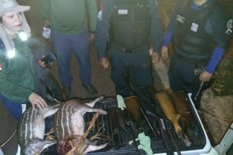 Em mais uma ação de fiscalização ambiental integrada na Região do Mosaico Lago de Tucuruí, no sudeste paraense, uma equipe formada por técnicos do Instituto de Desenvolvimento Florestal e da Biodiversidade do Estado do Pará (Ideflor-bio), fiscais da Secretaria de Meio Ambiente e Sustentabilidade (Semas), militares do Batalhão de Polícia Ambiental (BPA) e de secretarias municipais de meio ambiente apreendeu três caminhões carregados com madeira. Os motoristas trafegavam na madrugada de quinta-feira (28), pela rodovia PA-263, num trecho próximo ao município de Breu Branco. <div class='credito_fotos'>Foto: ASCOM / IDEFLOR-BIO   |   <a href='/midias/2019/originais/5705_1e08c78f-b026-161a-d8ad-f3bec25b514e.jpg' download><i class='fa-solid fa-download'></i> Download</a></div>