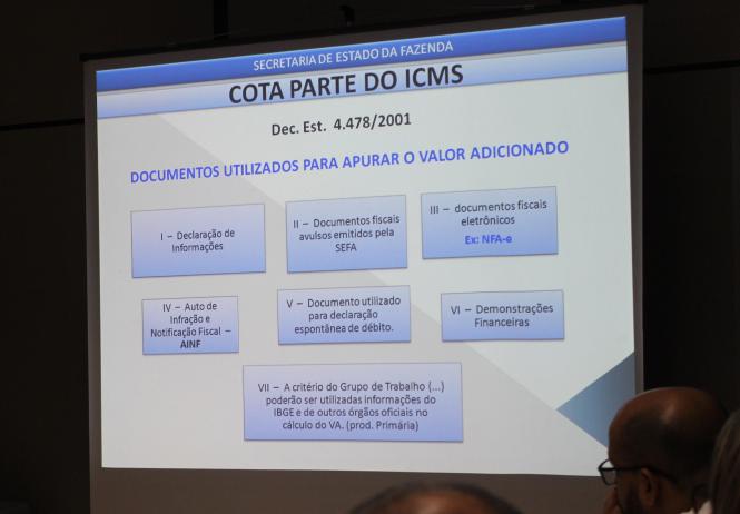 A primeira reunião do grupo cota-parte, formado por representantes da Secretaria de Estado da Fazenda (Sefa) e das associações de municípios paraenses foi realizada nesta sexta-feira (15), na sede do órgão. A equipe apura os índices de partição dos recursos relativos a 25% da arrecadação do Imposto sobre Operações relativas à Circulação de Mercadorias, e sobre Prestação de Serviços de Transporte Interestadual e Intermunicipal e de Comunicação (ICMS), que pertencem aos municípios, que irá vigorar em 2020.


FOTO: ASCOM / SEFA
DATA 15.02.2019
BELÉM - PARÁ <div class='credito_fotos'>Foto: Ascom Sefa   |   <a href='/midias/2019/originais/7033b4d6-560e-4e7f-bb6b-a24a2c8b92a5.jpg' download><i class='fa-solid fa-download'></i> Download</a></div>