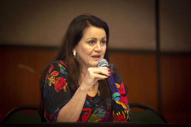 Maria Leonor Freire Maia, Presidente da FAUBAI, durante o Presidents’ Day, encontro especial de Reitores brasileiros e estrangeiros na Conferência Anual Associação Brasileira de Educação Internacional (FAUBAI) 2019. O encontro ocorreu na manhã e tarde desta terça-feira (16), no Hangar Convenções e Feiras da Amazônia, em Belém.


FOTO: NAILANA THIELY
DATA: 16.04.19
BELÉM-PARÁ <div class='credito_fotos'>Foto: Nailana Thiely/ Ag. Pará   |   <a href='/midias/2019/originais/7461a69c-304e-4c2d-8e51-29ad3f5b5a49.jpg' download><i class='fa-solid fa-download'></i> Download</a></div>