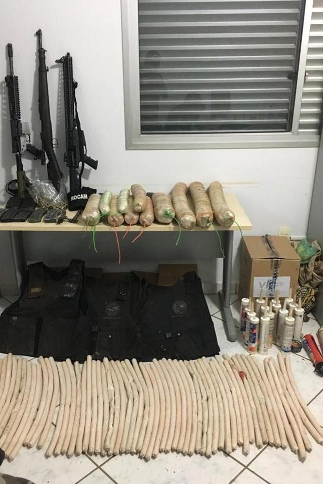 As polícias Civil e Militar apreenderam, em Redenção, na última sexta-feira (22), sudeste paraense, grande quantidade de explosivos, munições, coletes balísticos e três fuzis - dois de calibres 556 e um de calibre 762, usados no assalto a um banco ocorrido no município paraense de Rio Maria. Durante as diligências policiais, um homem suspeito de envolvimento com o grupo responsável pelo crime foi preso e um comparsa morreu após trocar tiros com policiais civis. Após o assalto à agência do Bradesco de Rio Maria, na madrugada da última segunda-feira (18), equipes policiais se deslocaram à região para realizar diligências para prender os integrantes do grupo. 

FOTO: ASCOM / POLICIA CIVIL
DATA: 24.03.2019
REDENÇÃO - PARÁ <div class='credito_fotos'>Foto: Ascom Polícia Civil   |   <a href='/midias/2019/originais/a687400c-6b1a-4406-a260-f3d39328766e.jpg' download><i class='fa-solid fa-download'></i> Download</a></div>
