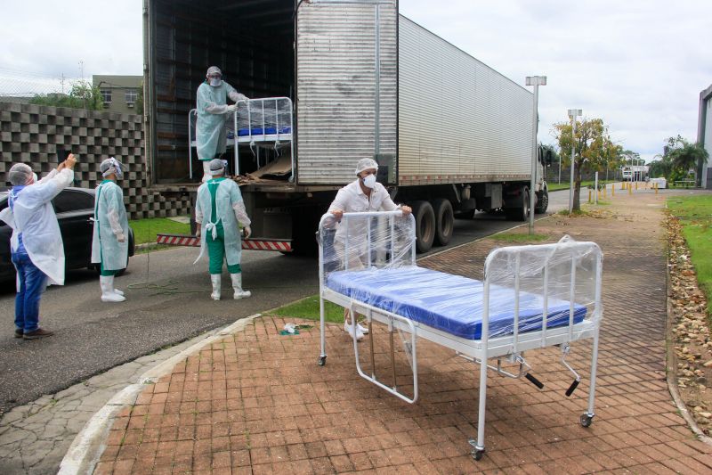 40 novas camas, próprias para utilização em Unidade de Tratamento Intensivo (UTI), foram entregues hoje no Hospital de Campanha de Belém.  <div class='credito_fotos'>Foto: Marcelo Seabra / Ag. Pará   |   <a href='/midias/2020/originais/6281_4850841a-f1a7-4269-abc0-c9f443a3ef05.jpg' download><i class='fa-solid fa-download'></i> Download</a></div>