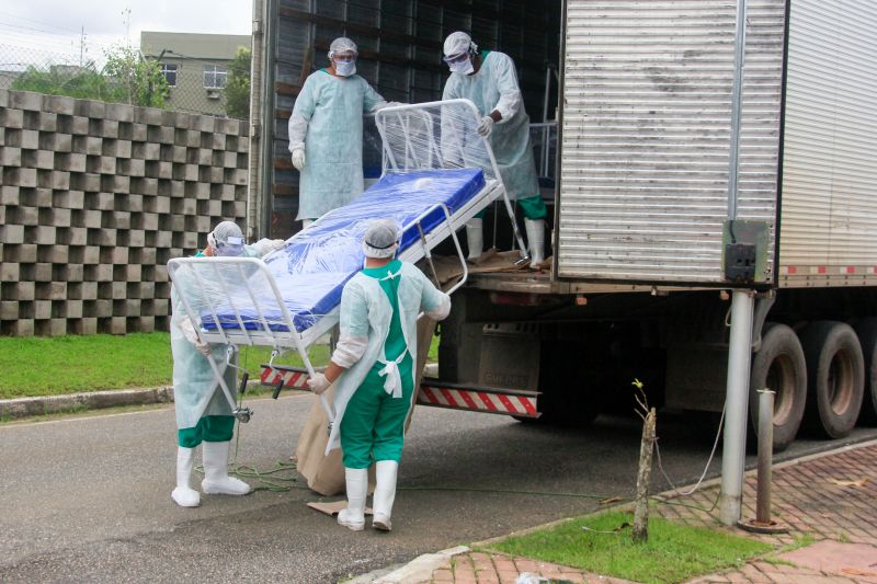 40 novas camas, próprias para utilização em Unidade de Tratamento Intensivo (UTI), foram entregues hoje no Hospital de Campanha de Belém.  <div class='credito_fotos'>Foto: Marcelo Seabra / Ag. Pará   |   <a href='/midias/2020/originais/6281_51db13bb-f244-f8c2-87d0-94f319790aef.jpg' download><i class='fa-solid fa-download'></i> Download</a></div>