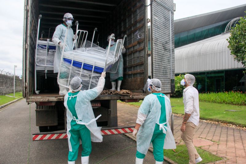 40 novas camas, próprias para utilização em Unidade de Tratamento Intensivo (UTI), foram entregues hoje no Hospital de Campanha de Belém.  <div class='credito_fotos'>Foto: Marcelo Seabra / Ag. Pará   |   <a href='/midias/2020/originais/6281_89a83857-6cc4-929c-f332-eb4113993382.jpg' download><i class='fa-solid fa-download'></i> Download</a></div>