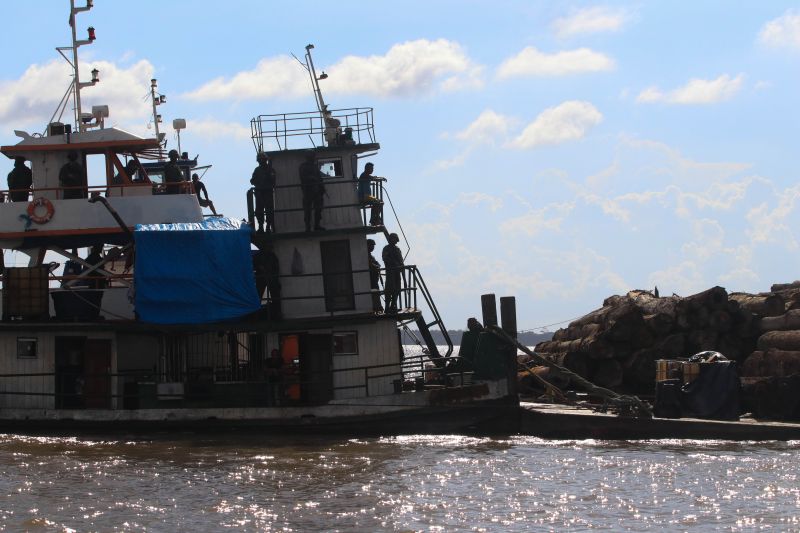 Cerca de mil toras de madeira sem comprovação de origem foram entregues pela Marinha do Brasil à Secretaria de Estado de Meio Ambiente e Sustentabilidade (Semas), na ilha de Outeiro, neste sábado (27). <div class='credito_fotos'>Foto: Jader Paes / Agência Pará   |   <a href='/midias/2020/originais/6501_fa4bb33a-0e90-0509-d8c2-8fd8454a72e2.jpg' download><i class='fa-solid fa-download'></i> Download</a></div>