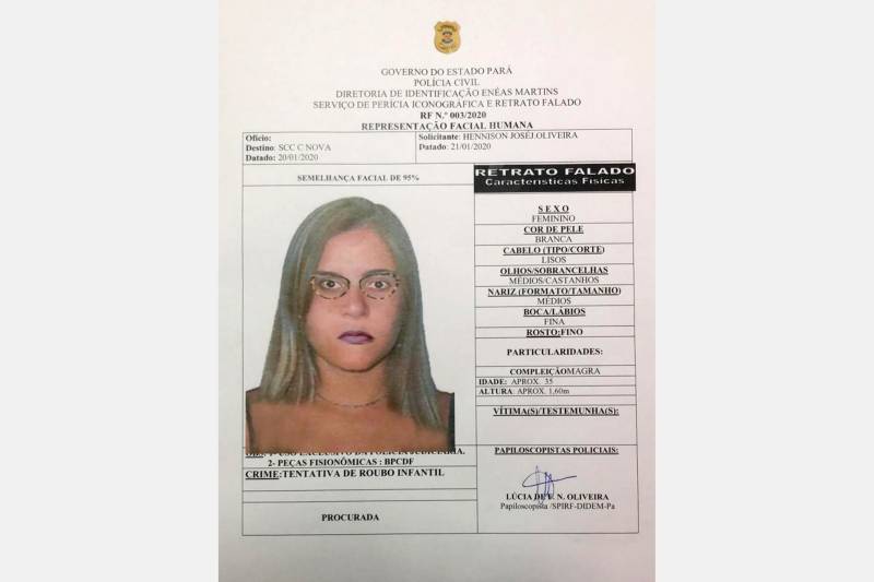 A partir do retrato falado, a Polícia Civil já está em busca da suspeita