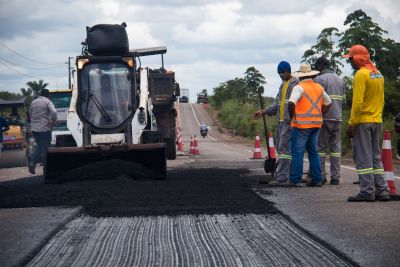 notícia: Setran atua em nove frentes de trabalho na PA-150, no sudeste do Pará