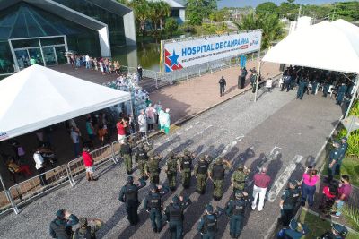 notícia: Banda da PM leva apresentação musical ao Hospital de Campanha do Hangar