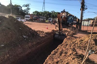 notícia: Setran vistoria obras de reconstrução do Trevo do Peteca, em Barcarena