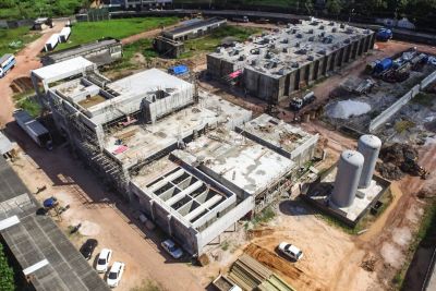 notícia: Na capital, obra da maior Estação de Tratamento de Esgoto do Pará tem quase 80% dos serviços executados