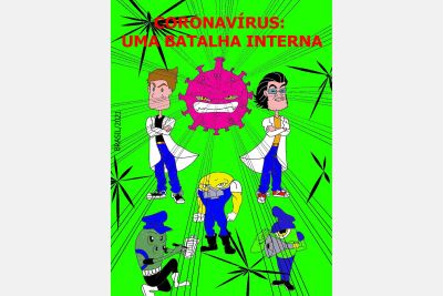 notícia: Alunos da Uepa, em Salvaterra, criam gibi sobre o trajeto do novo coronavírus no corpo humano