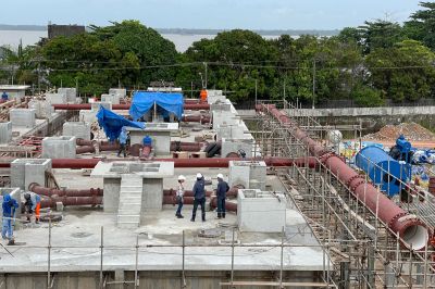 notícia: Estação de Tratamento de Esgoto Una, em Belém, tem cerca de 70% da obra concluída