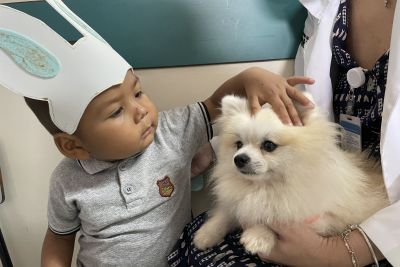 notícia: Hospital Regional do Baixo Amazonas celebra a Páscoa com PET Terapia e entrega de chocolates