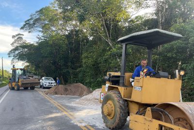 notícia: Setran reconstrói ponte na PA-324, que teve avarias na cabeceira após chuvas