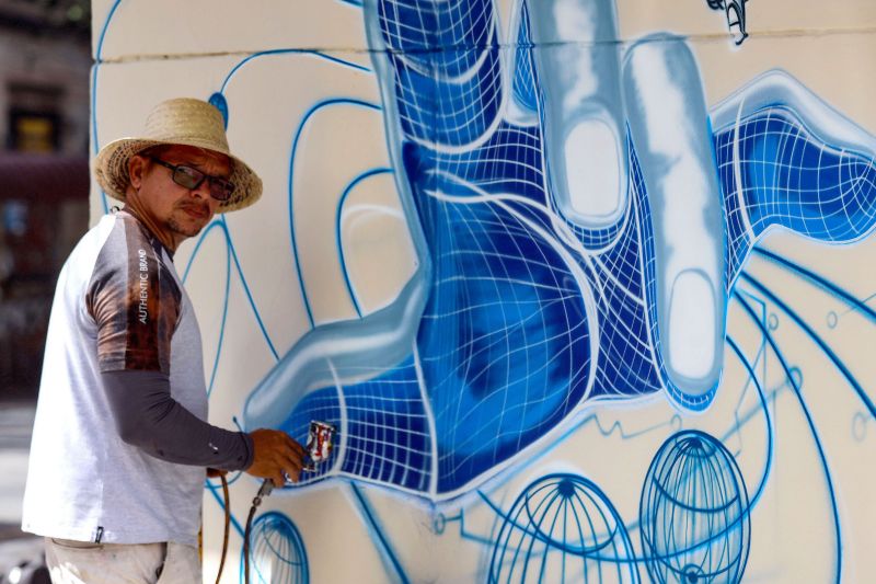 Pablo Ribeiro - Grafiteiro <div class='credito_fotos'>Foto: Bruno Cecim / Ag.Pará | <a href='/midias/2023/originais/15598_0187a932-4d86-00f1-6769-06a11318e705.jpg' download><i class='fa-solid fa-download'></i> Download</a></div>