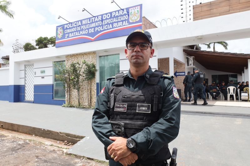 Tenente coronel Guimarães comandante do 2° Batalhão de Polícia Rural (2° BPRural) da Polícia Militar do Pará, na cidade de Castanhal. <div class='credito_fotos'>Foto: Marco Santos / Ag. Pará | <a href='/midias/2023/originais/16065_3456d6fb-c9e9-fc17-2432-90696cb9966e.jpg' download><i class='fa-solid fa-download'></i> Download</a></div>