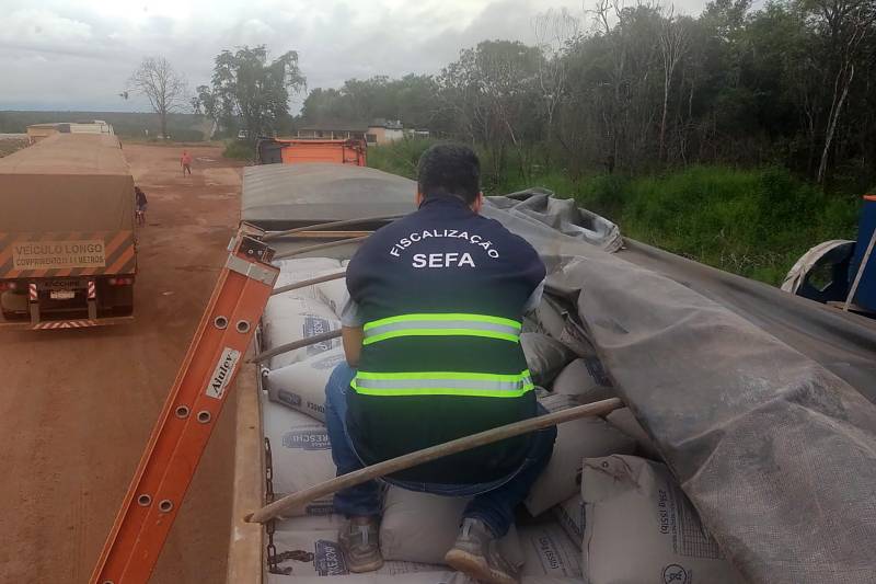 Servidor da Sefa inspeciona o caminhão vindo do Paraná com destino a Santarém, no oeste paraense