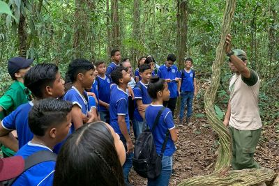 notícia: Alunos de escola pública de Benevides celebram o Dia da Árvore em visita ao Parque Estadual do Utinga