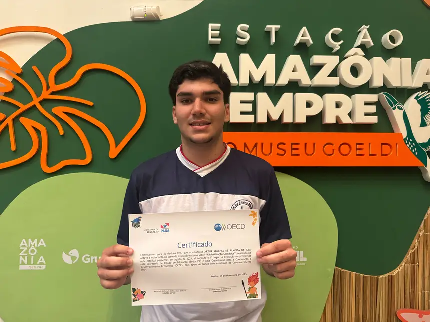 Artur Sanches, estudante que tirou o 1° lugar na prova de Alfabetização Climática