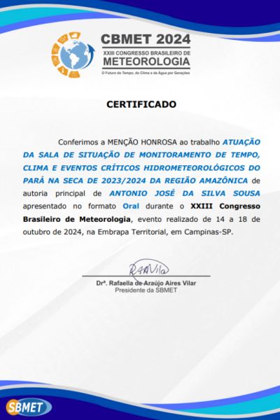 Menção honrosa da Sociedade Brasileira de Meteorologia