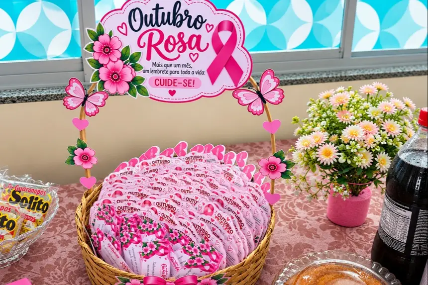 Lembranças e mensagens de carinho simbolizam o cuidado e a esperança no Outubro Rosa.
