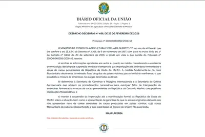 notícia: Após articulação de Helder Barbalho em Brasília, Ministério suspende importação de cacau da Costa do Marfim