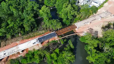 notícia: Ponte sobre o Rio Maguari chega a 91% de execução e entra na etapa final